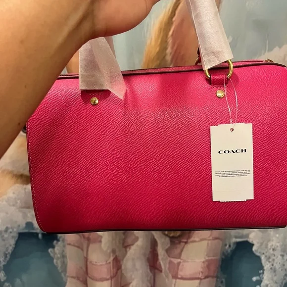 Coach Small Fuchsia Leather Satchel with Striped Strap - Picture 5 of 5